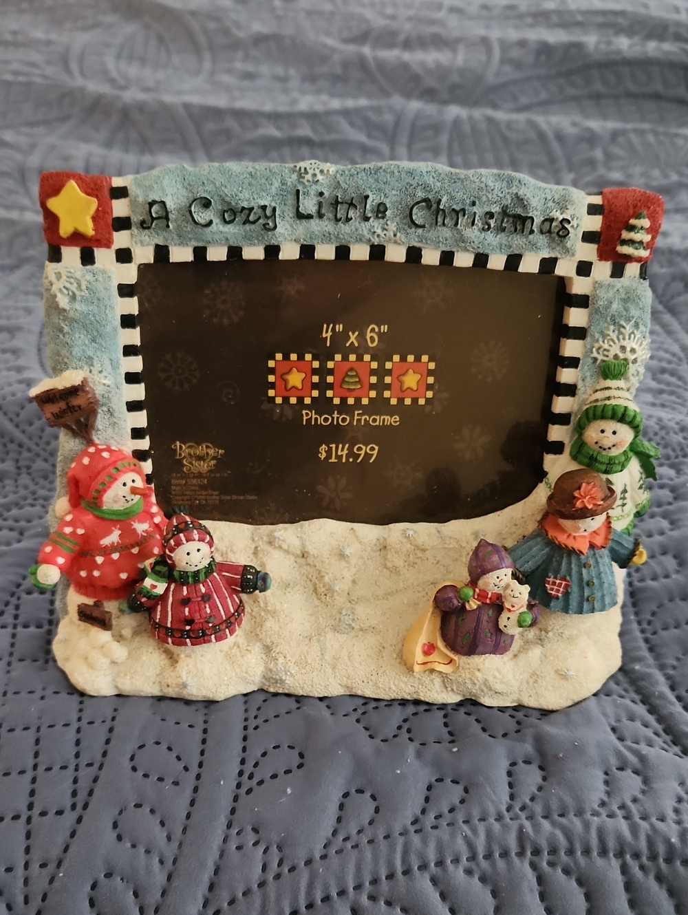 Vintage 1999 Resin Christmas Snowman Picture Frame 4x6 A Cozy Little Christmas